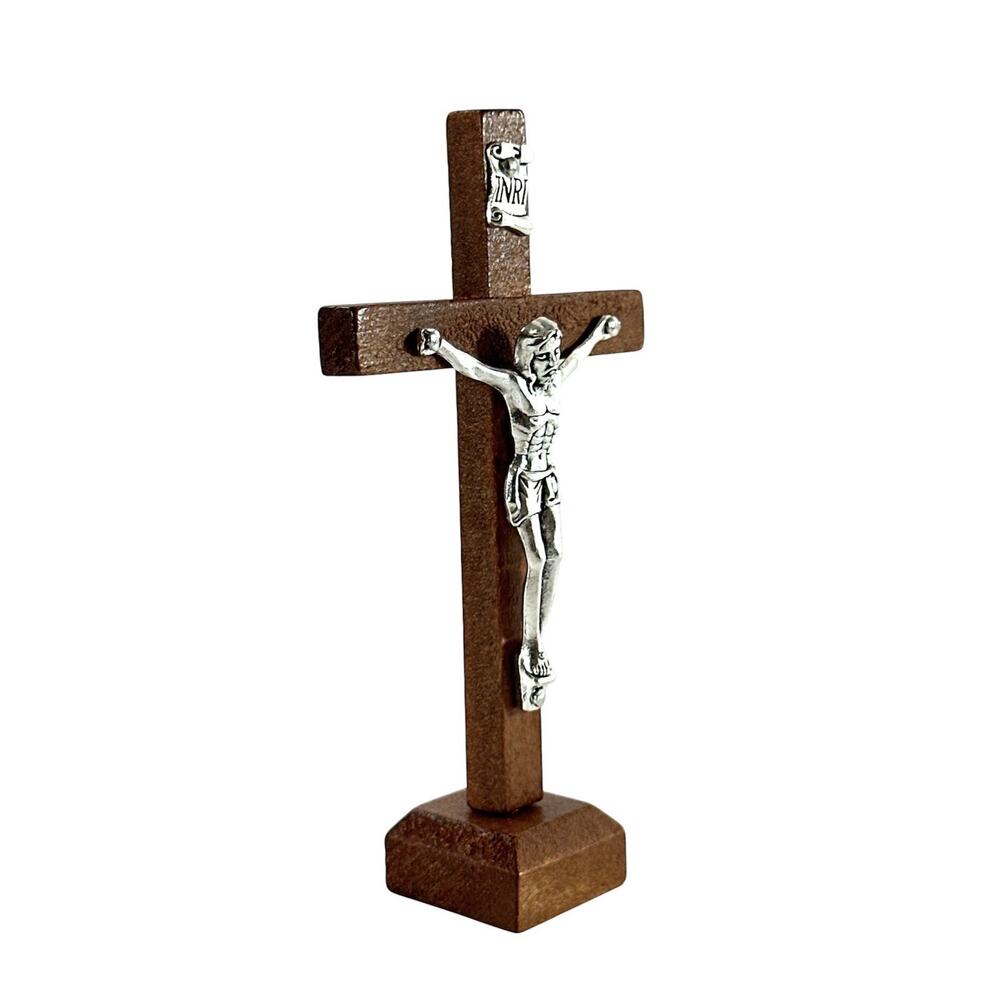 Wooden Standing Crucifix Cross INRI Jesus Christ Religious Catholic Decor 4” - Picture 4 of 8